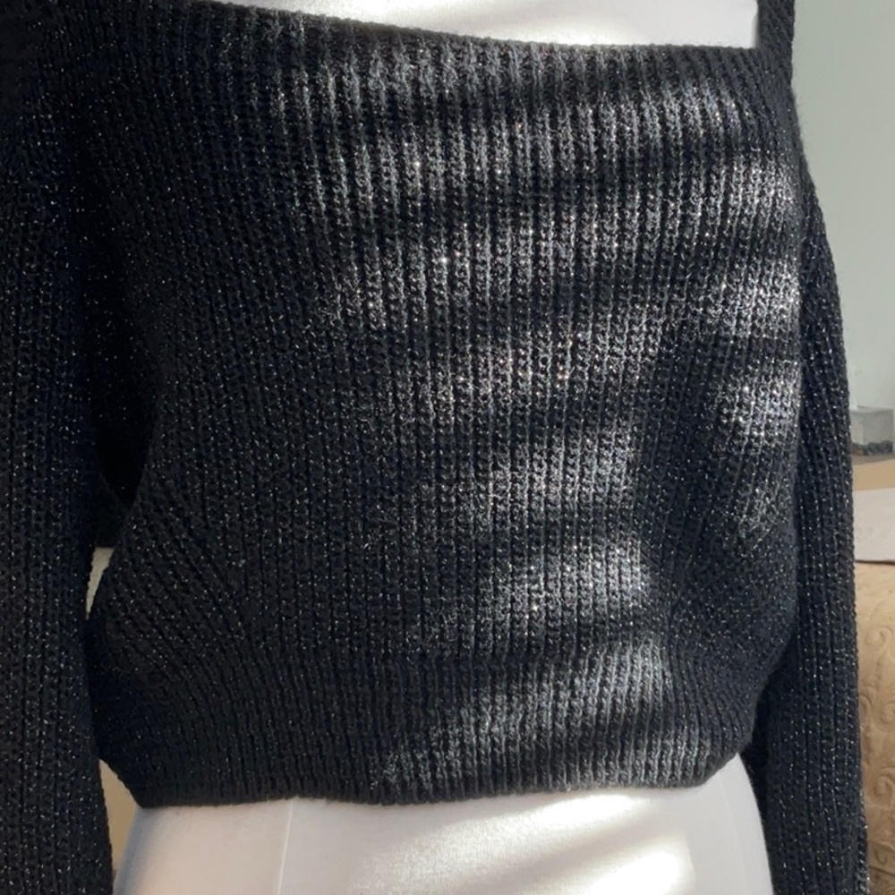 NWT Women's Rinascimento Knit / Square - Wide Neck Crop Top / Size S/M / Black - Picture 16 of 16